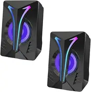 Angoily 1Pair Light Speakers Powered Tabletop Gaming Computer Speakers with Stereo Sound for Desktop and Laptop LED Illuminated Sound Box