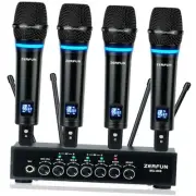 4 Channel Rechargeable Wireless Microphone System, Pro UHF Metal Handheld