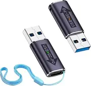 Duttek 10Gbps USB3.1 to USB C Adapter USB3.1 QC Male to USB C PD Female Adapter Fast Charging Connector with LED Light and Hanging Hole for USB 3.1 QC Power to USB Type C PD Function (2Pack)