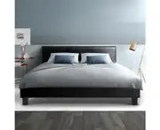 Artiss Bed Frame Queen Size Base Mattress Platform Full Size Leather Wooden Black NEO