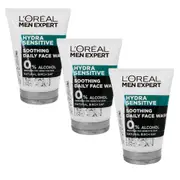 3x L'Oreal Paris Men Expert Hydra Sensitive Soothing Face Wash For Men 100ml