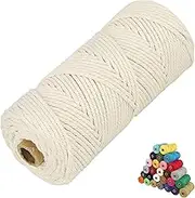 Macrame Cotton Cord, 4 Ply Twisted Macrame Yarn, Natural Cotton Cord Perfect Macrame Supplies for Macrame Plant Hangers DIY Crafts (Beige, 3mm*109Yards)
