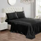 , Queen Size Silk Satin Bed Sheet Set, Deep Pocket Silky Satin Sheet Set with 1