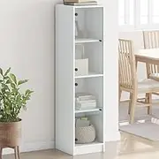 White Highboard with Glass Doors, Durable Engineered Wood Cabinet for Hallway Storage and Display, 35x37x142 cm