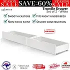 2 X Under Bed Storage Drawers Box Wooden Trundle Wood Frame Sliding Wheel White