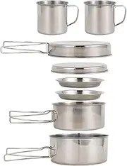 Abbraccia 8Pcs Camping Cookware Mess Kit with Pot/pan/Cups Outdoor Tableware Camping Utensils for Camping