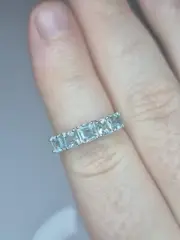 2.22ct Lagoon Apatite & Lab Grown Diamond 5 Stone Ring 925 Sterling Silver