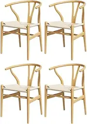 [Artiss] 4X Dining Chairs Wishbone Chairs Cafe Kitchen Lounge Wooden Rattan Seat