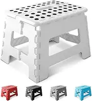 KEPLIN 9 Inch Heavy Duty Folding Step Stool | Non-Slip Foldable Footstool for Toddlers, Children & Adults | Portable, Lightweight Plastic Footstep w/Carrying Handle for Indoor or Outdoor (White)
