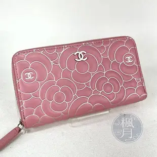 BRAND楓月 CHANEL 香奈兒 21開 粉色牛皮山茶花中夾 錢包 經典雙C LOGO