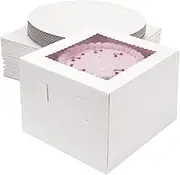 Miluoou 20pcs Cake Boxes with Cake Boards (10 Boxes & 10 Boards), 10x10x8 Inches White Bakery Box with Window, Large Baking Boxes, Square Cake Box for Multi-Layer Cakes, Cake Decorating Supplies