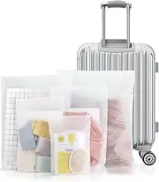 [BieFuDan] 30Pcs Travel Storage Bags for Clothes,Reusable Plastic Ziplock Bags for Hospital,Frosted Waterproof Multifunctional Luggage Storage Pouch,Space Saver Packing Sacks for Clothes,Shoes,Cosmetics-5 Size