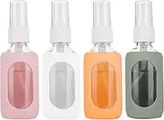 HOMBYS Empty Clear Glass 2oz Small Spray Bottles with Silicone Sleeve Protection - Refillable Containers for Travel, Cleaning Solutions, Essential Oils, Sanitizers - Fine Mist Spray - 4 Pack-Clear