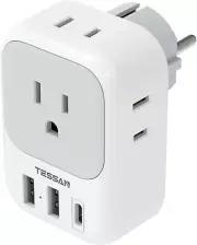 Travel Plug Adapter USB C, TESSAN International Plug Adapter with 4 AC Outlets E