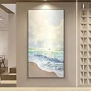 Oil Painting Hand Painted - Large Frameless Artwork Decorations,Sunset Waves Landscape Canvas Wall Art Painting, Can Be Hung for Living Room Corridor Home Decoration,As Shown,130 X 260Cm(52''X103''