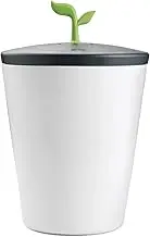 Chef'n EcoCrock Compost Bin 2.8L Countertop Food Waste Caddy Composter with Lid Includes 2x Charcoal Filters Preventing Odours and Liner Bucket for Clean Easy Removal, White/Green Leaf Handle