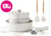 SENSARTE 9-Piece Removable Handle Cookware Set Nonstick Free Induction White