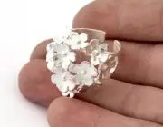 Flowers Ring Adjustable Ring Shiny Silver Plated brass (18mm 8US inner size)2609