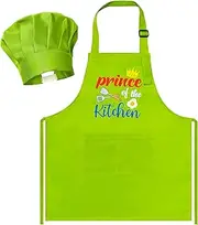Kid Apron and Chef Hat Set - R HORSE 2Pcs Adjustable Children Light Green Kitchen Apron, Dress up Role Play Chef Toy Cooking Baking Painting and Training Kits Kid Funny Cooking Birthday Gift for Kids