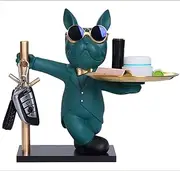 Green Color Bulldog Dog Statue Resin Nordic Home Decoration Dog，Key Hook with Tree Branch Resin Bulldog Sculpture,Butler Statue with Tray,Candy Bowl for Desk,Jewelry Earring Tray (Green)