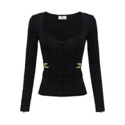 [Elisabetta Franchi] Elisabetta Franchi Corset-detail Long-sleeve T-shirt 42 IT BLACK