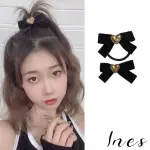 【INES】蝴蝶結髮飾 愛心髮飾/韓國設計法式復古絲絨蝴蝶結愛心金屬造型髮飾(2款任選)