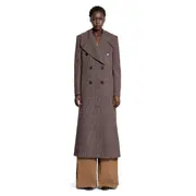 [CHLOÉ] Long Double-Breasted Coat in Check Wool Brown
