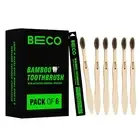 Compostable Bamboo Toothbrush with Ultra-Soft Charcoal Active Bristle Pack of 6