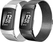 Metal Bands Compatible with Fitbit Charge 5/Charge 6, Women Men Magnetic Adjustable Bracelet Strap Stainless Steel Replacement Wristband for Fitbit Charge Smart Watch