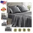 6-Piece King Size Satin Bed Sheet Set - Soft Dark Grey, Skin-Friendly Fabric
