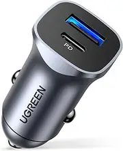 UGREEN Car Charger USB C, 2 Ports PD 20W & QC18W, Super Mini, Aluminum Alloy, Space Grey, Compatible with iPhone 16/15/14/13/12, Galaxy S25/S24/S23, Pixel, LG, iPad