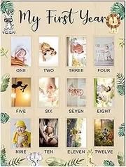 First Year Photo Display Wood Board | 12-Month Picture Milestones Board,First Year Picture Display Wooden 12 Months Photo Board 1st Birthday Decorations for Girls
