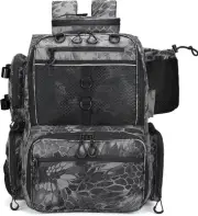 Fishing Tackle Backpack with Rod Holders, Bottle Holder, 42L Storage Bag