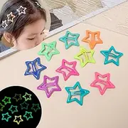 [Gummia] Colourful Luminous Hair Clips for Women and Little Girls - Set of 10 Hair Clips in a Set in Star, Rectangle and Heart Shapes, Glow in the Dark, Pentagram Design, Hair Clips (Star)