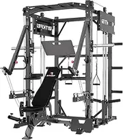 RitKeep PMAX 4750 All-in-One Home Gym SmithΔ Machine, 15-in-1 Strength Training System with Jammer Arms and Leg Press Board, Multi-Funtional Power Rack for Strengthtraining, Weightlifting