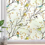 dktie Non-Adhesive Frosted Window Film, Decorative Bird Window Clings Vinyl, No Glue Static Cling Glass Film Removable for Room Décor, Bathroom, Kids Room, Bedroom (White, 44.5 x 200 cm)