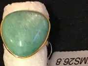 Holiday Gift NEW Large triangle amazonite gold tone 925 silver ring 8 & COA