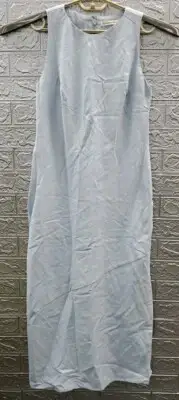 New ABERCROMBIE&FITCH High Neck Linen Blend Sleeveless Maxi Dress Blue Sz Small