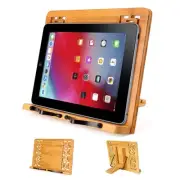 Bamboo Book Stand for Reading, Adjustable Cookbook Holder with Page Clips, Re...