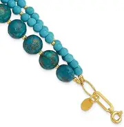 [JewelryWeb] 925 Sterling Silver Gold Plated Recon Zircon and Simulated Turquoise Bracelet 20 Centimeters Link-Bracelet for Women