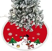 120cm Christmas Tree Skirt, 3D Christmas Snowman Decoration with Fringe and Snowflake Pattern, Red Christmas Tree Skirt, Christmas Tree Decorations, Christmas Party Decorations
