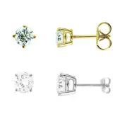 Children's 14K Solid Gold Cubic Zirconia Kids Baby Stud Earrings 3mm