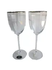 2 Ralph Lauren Navigator Platinum Rim Crystal Water Goblet Stemware Cut Rings