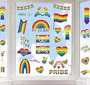 9 Sheet Gay Pride LGBTQ Rainbow Window Clings, Rainbow Heart Sticker Love is Love Hearts Decals Lesbian Pansexual Bisexual Pride Month Home Kitchen Decorations