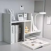 AUSHOPLAH Bookcase, 2-Shelf Minimalist Desktop Organizer, Office Desk Storage Shelf, Wood Bookshelf A116 (White, 60X15X35CM)