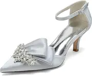 [Minishion] Womens Elegant Formal Heels Closed Toe Ankle Strap Wedding Prom Pumps with Bows BR055