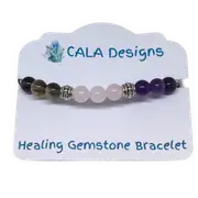 Fighting Breast Cancer Healing Crystal Gemstone Bracelet - Handcrafted - Amethyst, Rose Quartz and Smoky Quartz 8mm