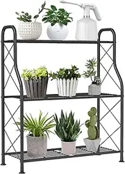 [Uptyia] Plant Stand,3-Tier Metal Corner Plant Shelf Racks for Indoor Outdoor Garden Patio Living Room Balcony (3-Tier,Black)