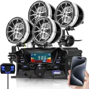 Motorcycle Bluetooth Wireless 4 Speakers Audio System Stereo MP3 ATV 4 Wheeler