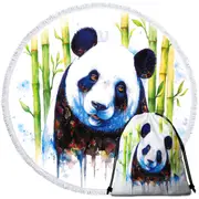 Animal Art Painting Bamboo Panda Round Beach Towel